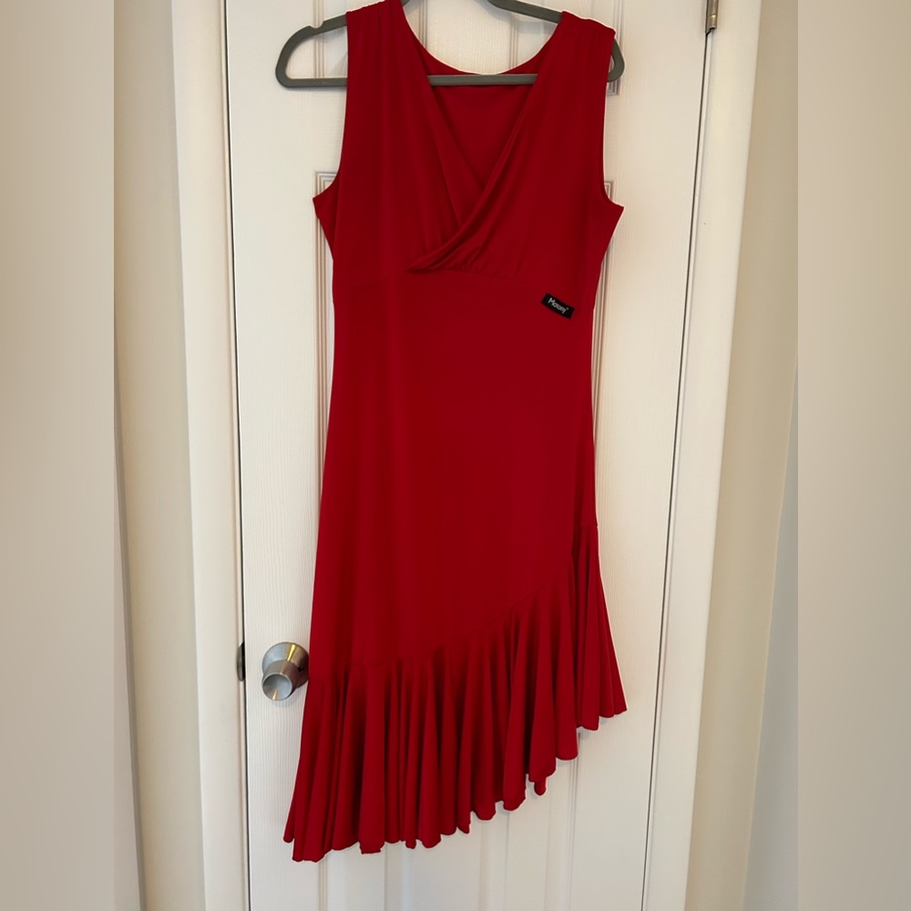 Red Latin dance dress, size XL, fits like size 10